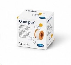 Пластырь фиксирующий, Omnipor (Омнипор) р. 2.5смх5м №1 арт. 900437 на нетканой основе гипоаллергенный для щадящей фиксации белый картонная упаковка без еврохолдера